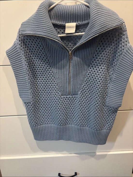 Varley Sweaters - Varley Dusty Blue Knit Sleeveless Half-Zip Pullover